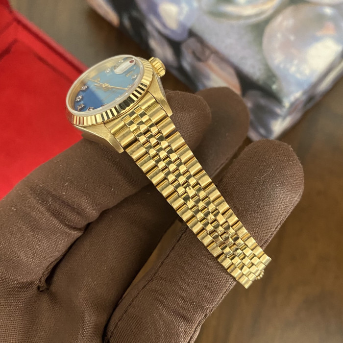 Rolex Lady-Datejust Gold Stella Turquoise Diamond Dial 69178