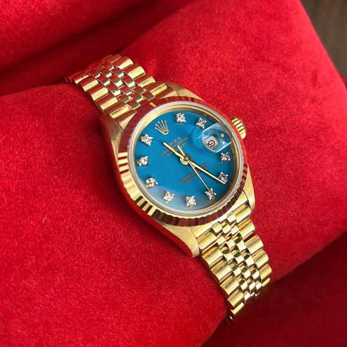 Rolex Lady-Datejust Gold Stella Turquoise Diamond Dial 69178