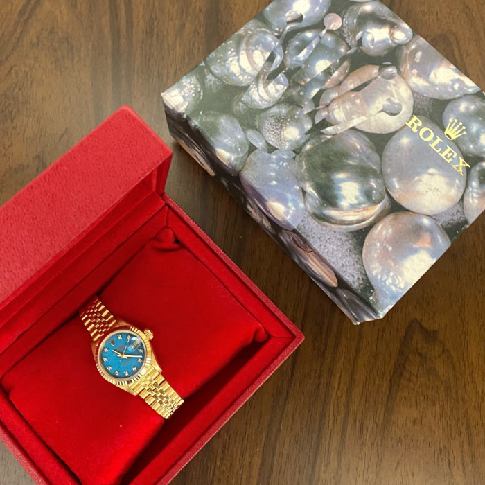 Rolex Lady-Datejust Gold Stella Turquoise Diamond Dial 69178