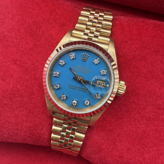 Rolex Lady-Datejust Gold Stella Turquoise Diamond Dial 69178