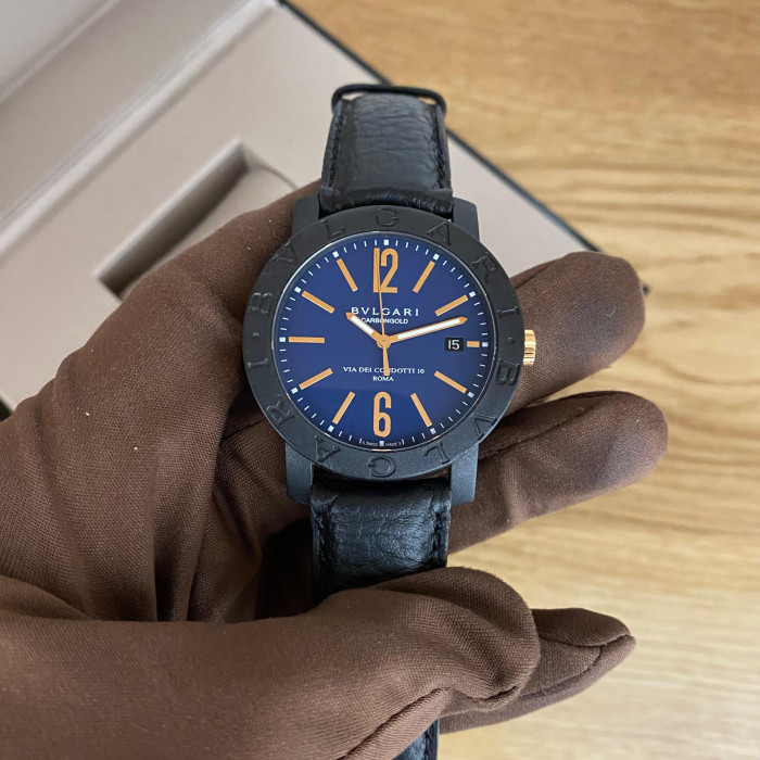 Bvlgari Carbon Gold BB40CL Blu Dial Rose Gold index with box