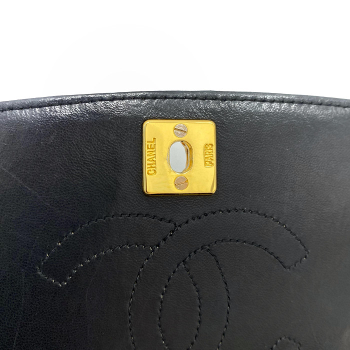 Chanel Half Moon Lamskin Chain Shoulder Back Black Gold metal fittings