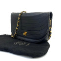 Chanel Half Moon Lamskin Chain Shoulder Back Black Gold metal fittings