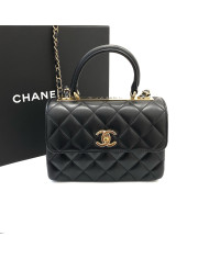 Chanel Half Moon Lamskin Chain Shoulder Back Black Gold metal fittings