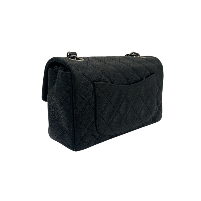 Chanel Mini Matelasse 20 Caviar Skin Single Flap Single Chain Bag Black Gold Metal Fittings