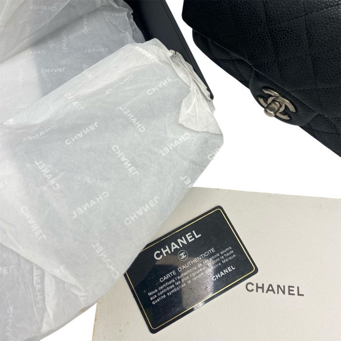 Chanel Mini Matelasse 20 Caviar Skin Single Flap Single Chain Bag Black Gold Metal Fittings