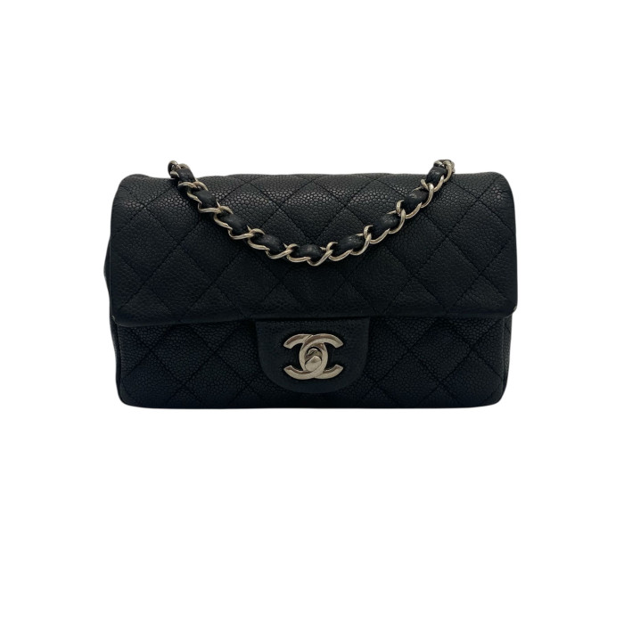 Chanel Mini Matelasse 20 Caviar Skin Single Flap Single Chain Bag Black Gold Metal Fittings
