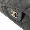 Chanel DEKAMATRASSE 34 Maxi Caviar Skin Single Flap Double Chain Bag Black Silver Metal Fittings
