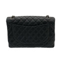Chanel DEKAMATRASSE 34 Maxi Caviar Skin Single Flap Double Chain Bag Black Silver Metal Fittings