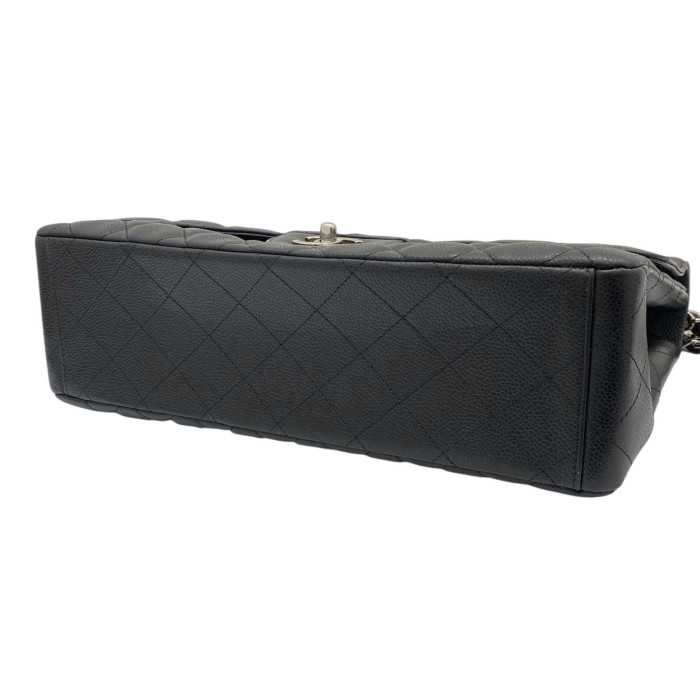 Chanel DEKAMATRASSE 34 Maxi Caviar Skin Single Flap Double Chain Bag Black Silver Metal Fittings