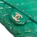 Chanel Matelasse Patent Leather Chain Shoulder Bag Green Silver Metal Fittings