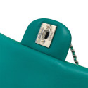 Chanel Matelasse Patent Leather Chain Shoulder Bag Green Silver Metal Fittings
