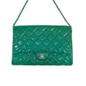 Chanel Matelasse Patent Leather Chain Shoulder Bag Green Silver Metal Fittings
