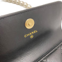 Chanel Matelasse Lambskin Chain Wallet Pearl Black Gold Metal Fittings