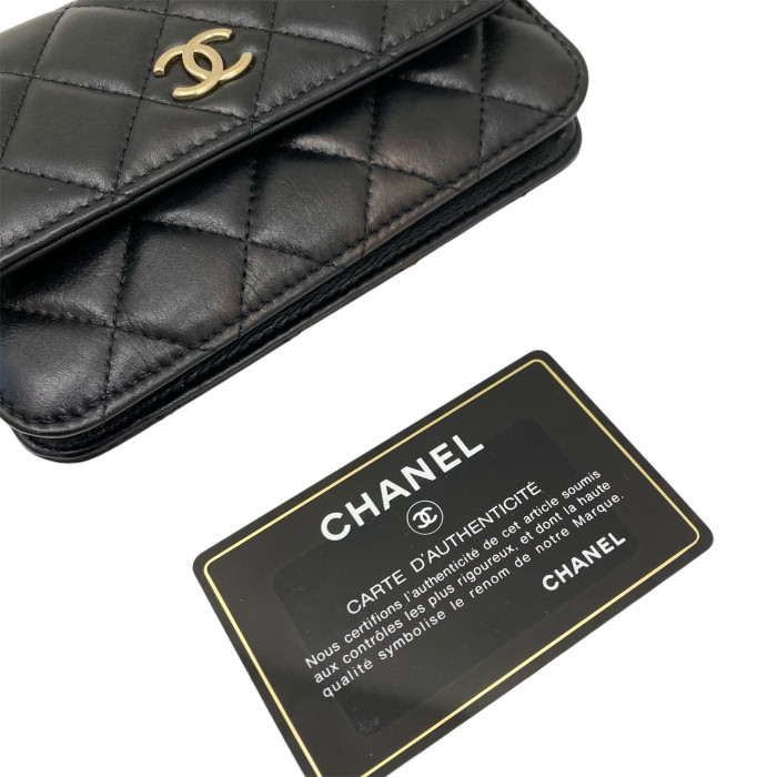 Chanel Matelasse Lambskin Chain Wallet Pearl Black Gold Metal Fittings