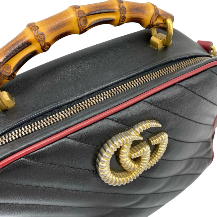 Gucci Bamboo GG Marmont Leather 2 Way Handbag Black