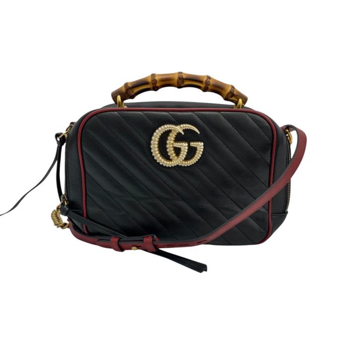 Gucci Bamboo GG Marmont Leather 2 Way Handbag Black