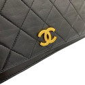 Chanel Matelasse Lambskin Single Flap Single Chain Bag push lock Black Gold Metal Fittings