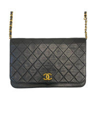 Chanel Matelasse 25 Lambskin Double Flap Double Chain Bag Black Gold Metal Fittings