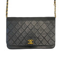 Chanel Matelasse Lambskin Single Flap Single Chain Bag push lock Black Gold Metal Fittings