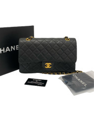 Chanel Matelasse Lambskin Single Flap Single Chain Bag push lock Black Gold Metal Fittings