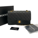 Chanel Matelasse 25 Lambskin Double Flap Double Chain Bag Black Gold Metal Fittings