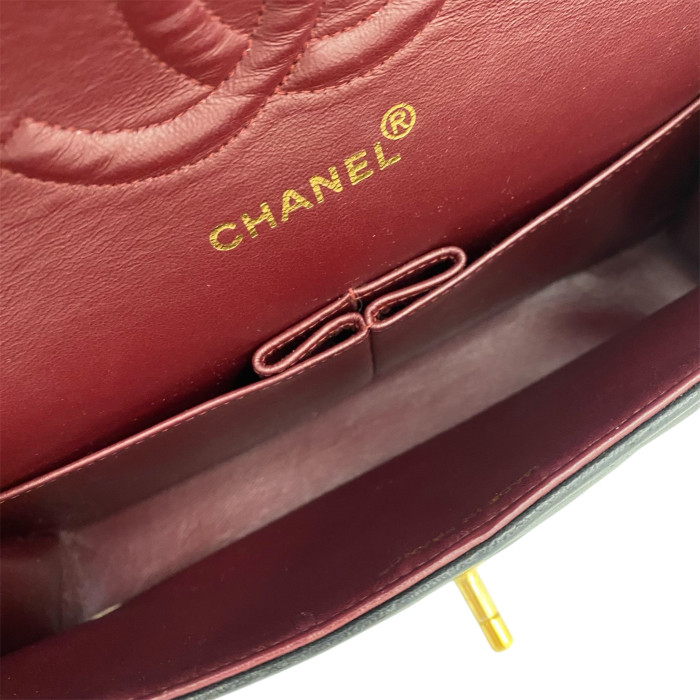 Chanel Matelasse 25 Lambskin Double Flap Double Chain Bag Black Gold Metal Fittings