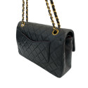 Chanel Matelasse 25 Lambskin Double Flap Double Chain Bag Black Gold Metal Fittings
