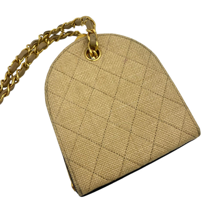Chanel Matalasse Straw Chain Shoulder Bag Gamaguchi Beige Gold Metal Fittings