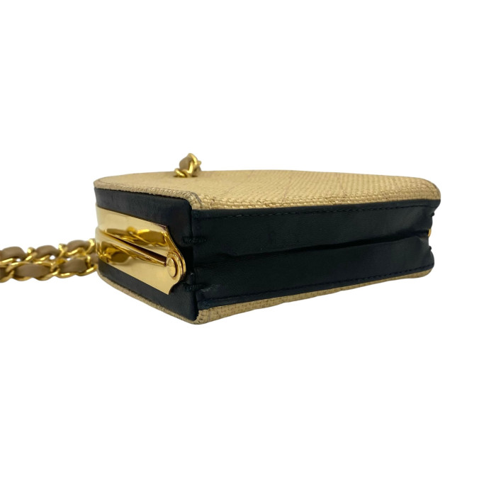 Chanel Matalasse Straw Chain Shoulder Bag Gamaguchi Beige Gold Metal Fittings