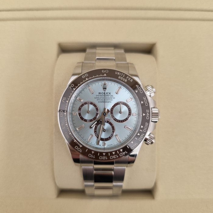 Rolex Daytona Cosmograph Platin Baguette Diamonds 126506 Ice Blue Dial Brand New 2025 Full Set
