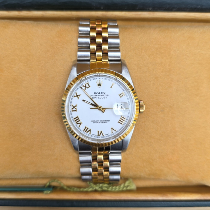 Rolex Datejust 36 Jubilee White Roman Dial 16233 Like New Full Set
