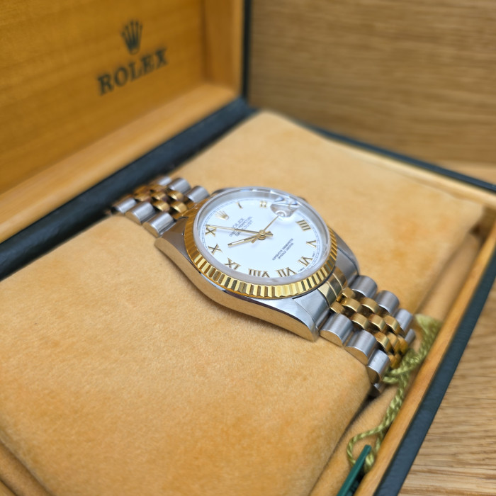 Rolex Datejust 36 Jubilee White Roman Dial 16233 Like New Full Set