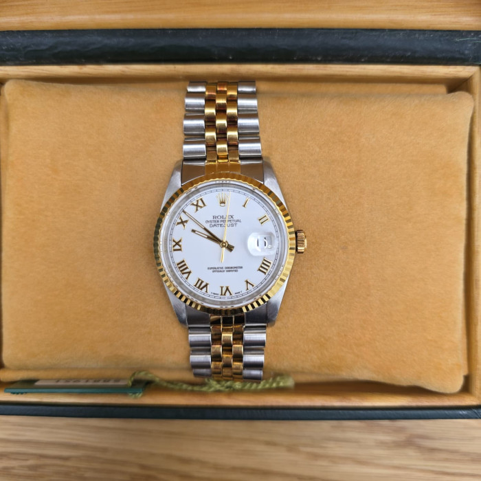 Rolex Datejust 36 Jubilee White Roman Dial 16233 Like New Full Set