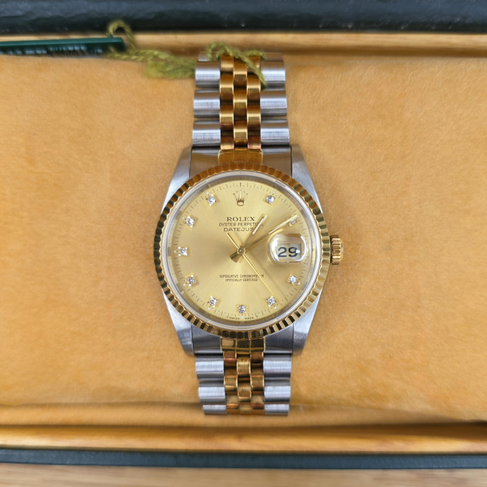 Rolex Datejust 36 Jubilee Diamond Champagne Dial 16233 Like New Full Set
