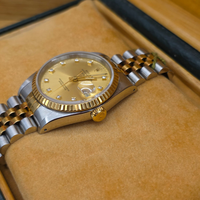 Rolex Datejust 36 Jubilee Diamond Champagne Dial 16233 Like New Full Set
