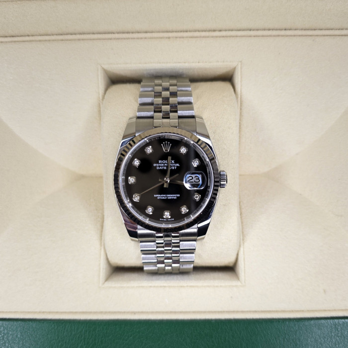 Rolex Datejust 36 Diamond Black Dial SuperJubilee 116234 Like New 2019 Full Set