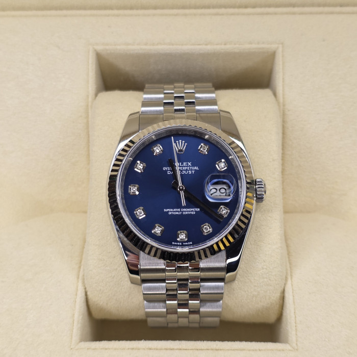Rolex Datejust 36 Blue Diamond Dial Superjubilee 116234 Like New Full Set