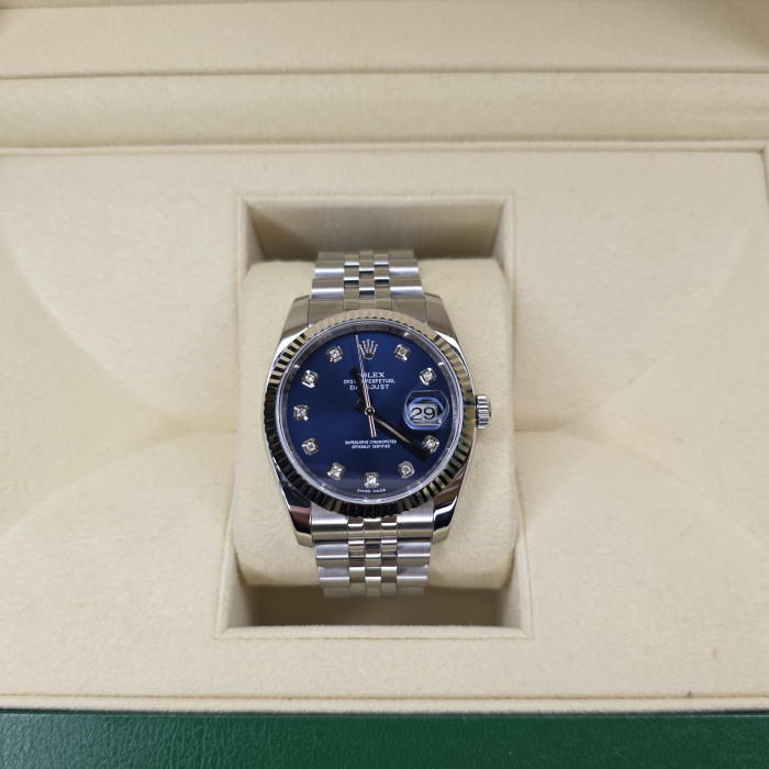 Rolex Datejust 36 Blue Diamond Dial Superjubilee 116234 Like New Full Set