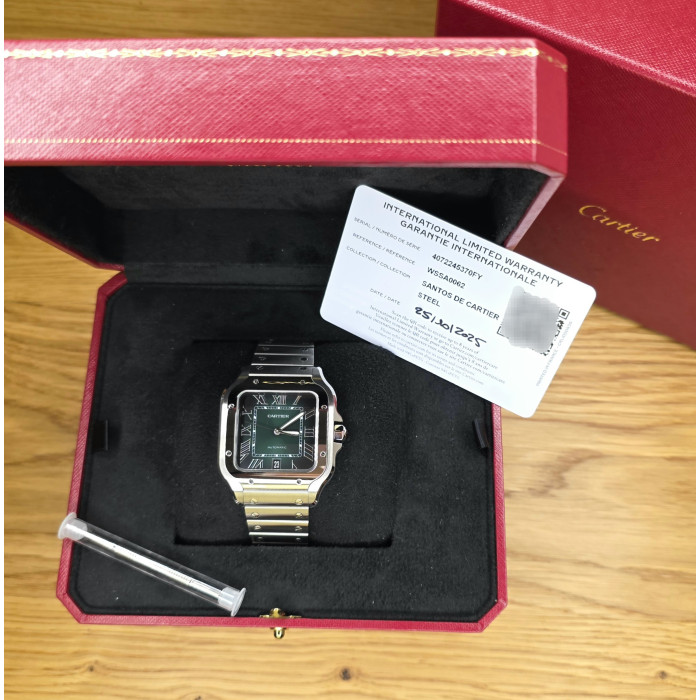 Cartier Santos Green Dial One bracelet WSSA0062 Brand New Full set