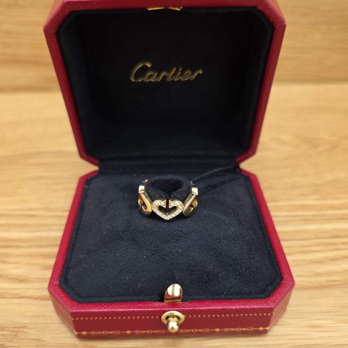 Anello Love Cartier C Ring 18K Heart Yellow Gold and Diamond B4041750 Brand New Full Set