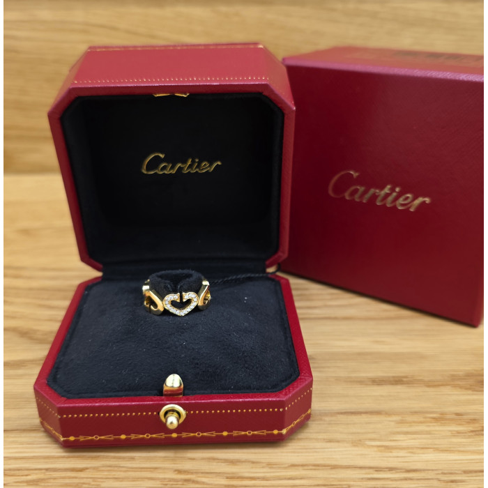 Anello Love Cartier C Ring 18K Heart Yellow Gold and Diamond B4041750 Brand New Full Set