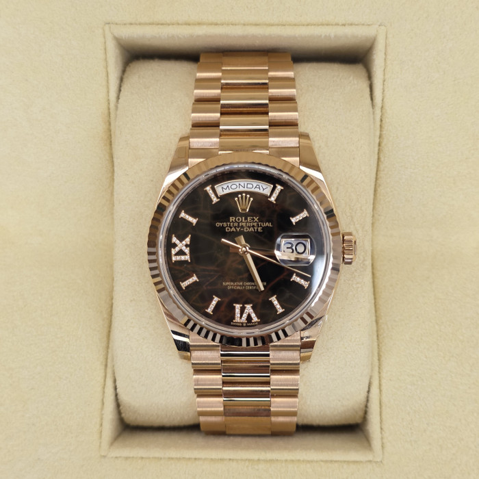 Rolex Day-date 36 Everose Gold Eisenkiesel Diamond Dial 128235 Like New Full Set