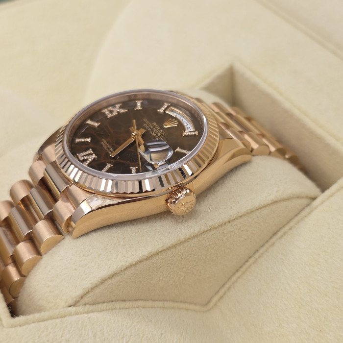 Rolex Day-date 36 Everose Gold Eisenkiesel Diamond Dial 128235 Like New Full Set